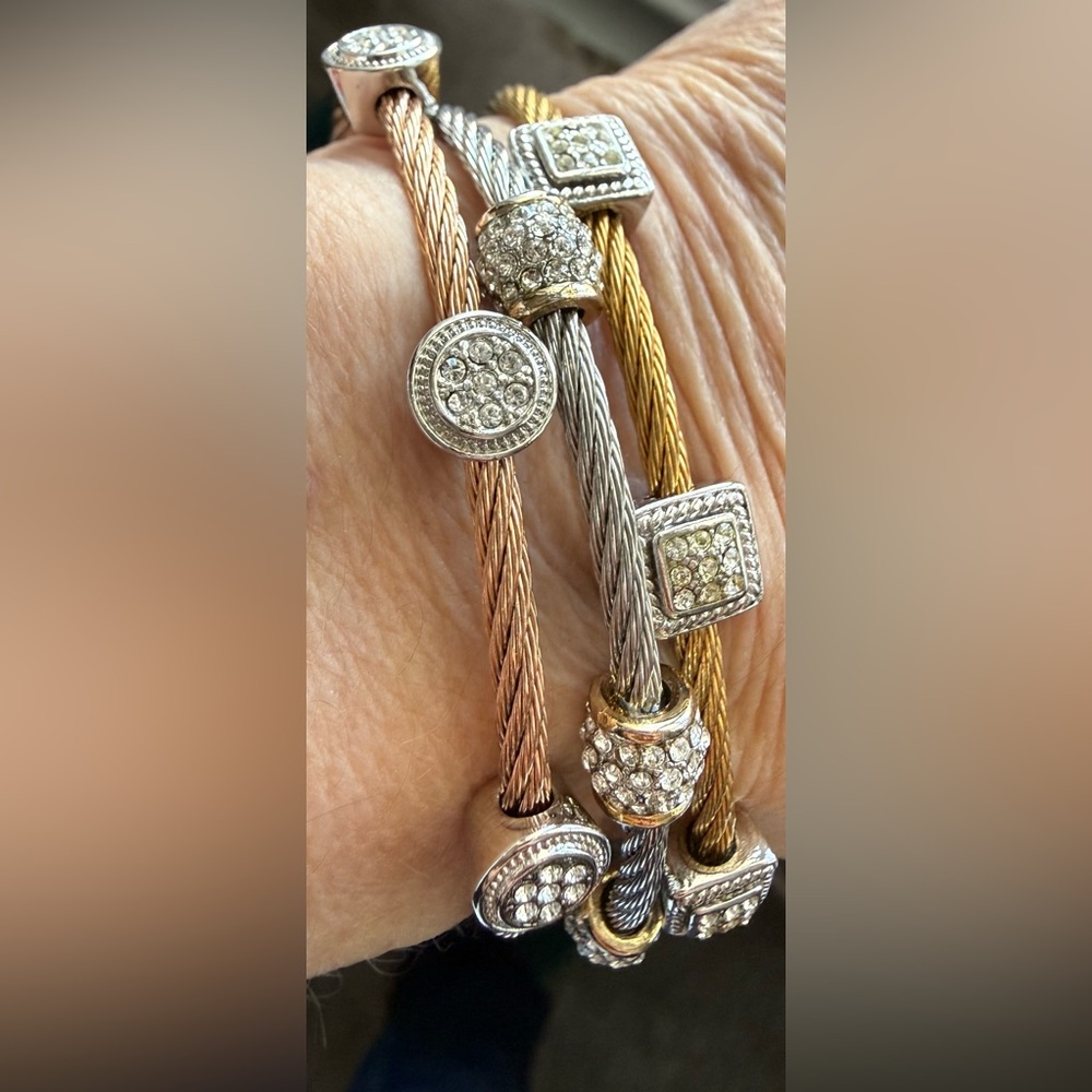Elegant Gold and Silver Tone Cable Bracelet - Picture 6 of 6